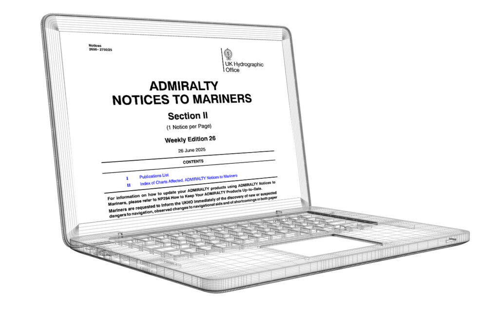 NTMs notices to mariners on a laptop wireframe